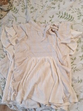 Free People Cream Textured Ruffle Blouse